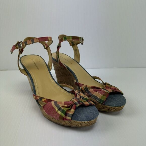 Tommy Hilfiger Inya Sandals Plaid Ankle Strap Wedge Heels Size 8.5 M - Picture 13 of 13